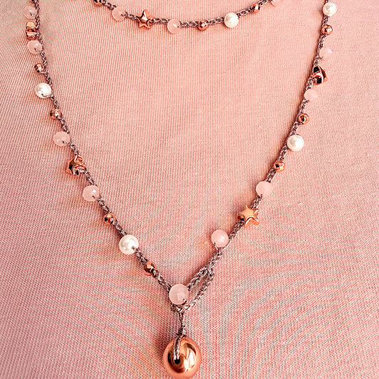 Collana Crochet Luce di Stelle - Rosa Cipria