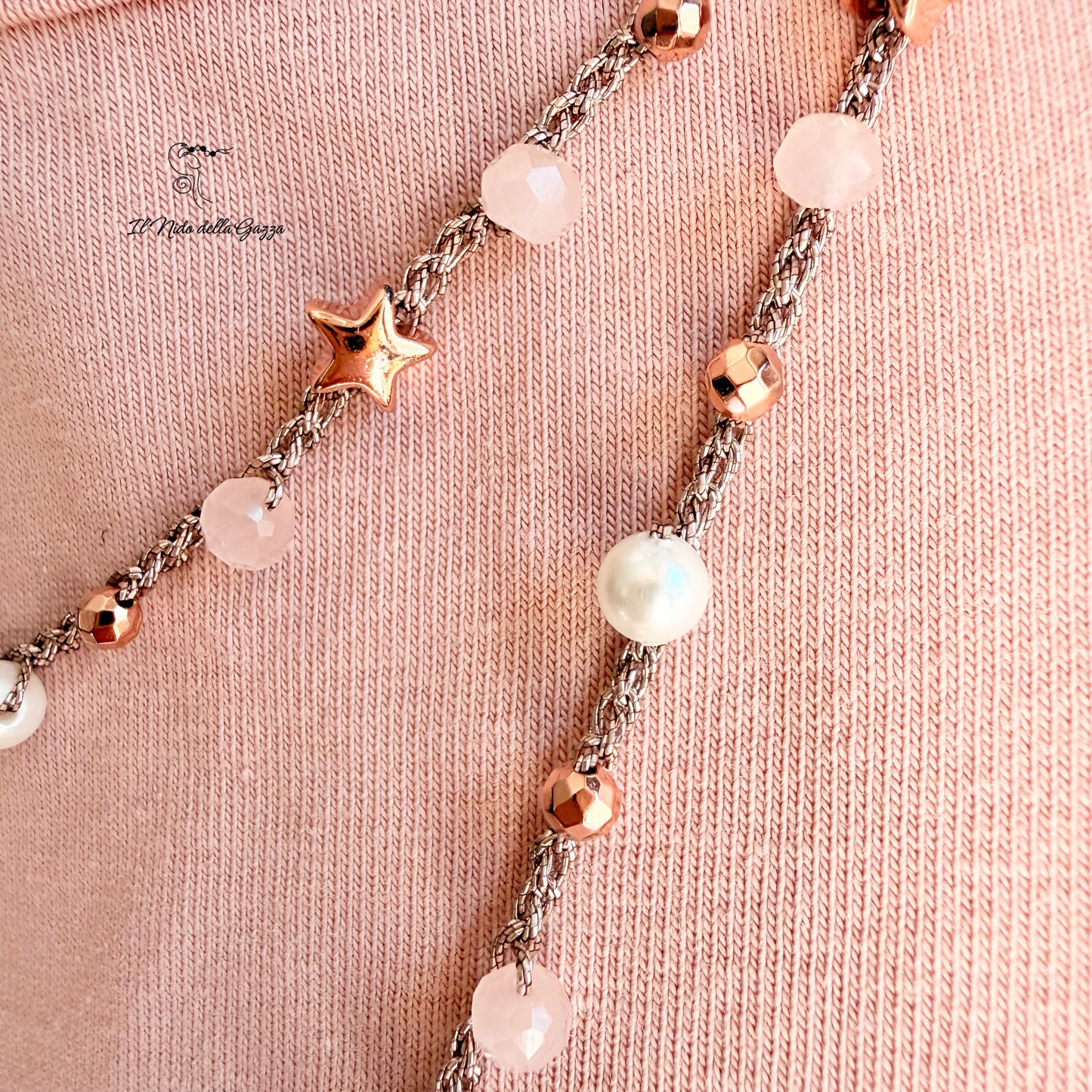 Collana Crochet Luce di Stelle - Rosa Cipria