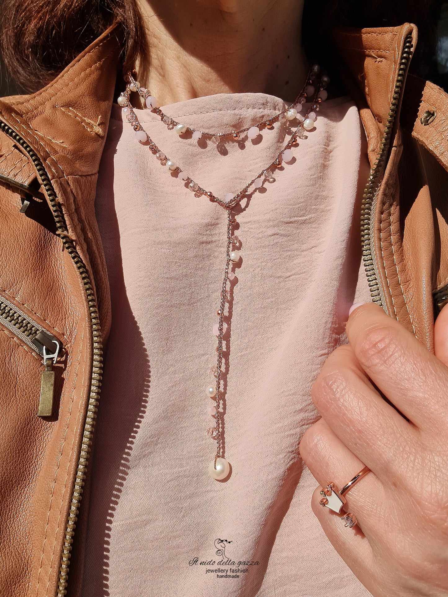 Collana Crochet Perle Rosè