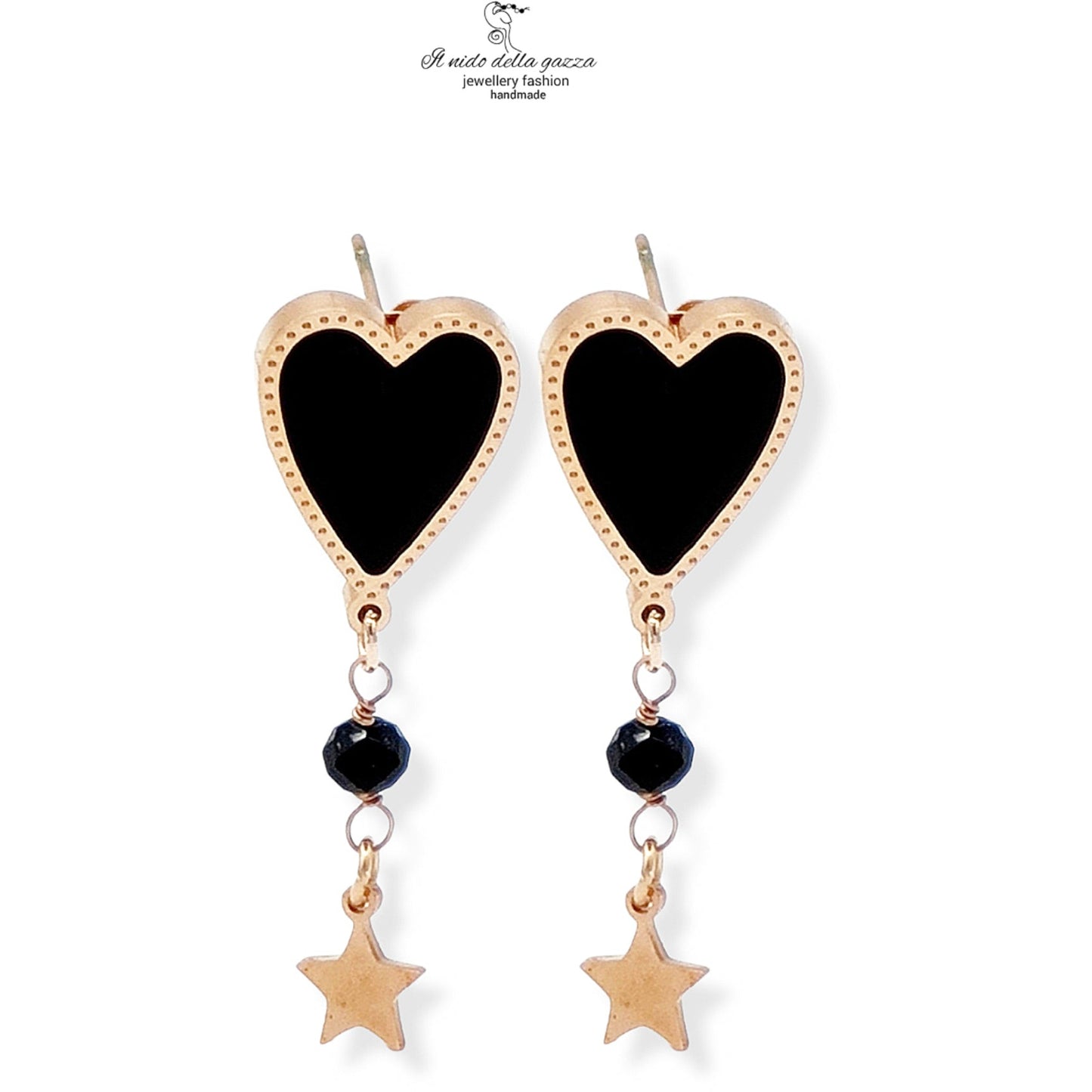 Rose Heart Black Earrings