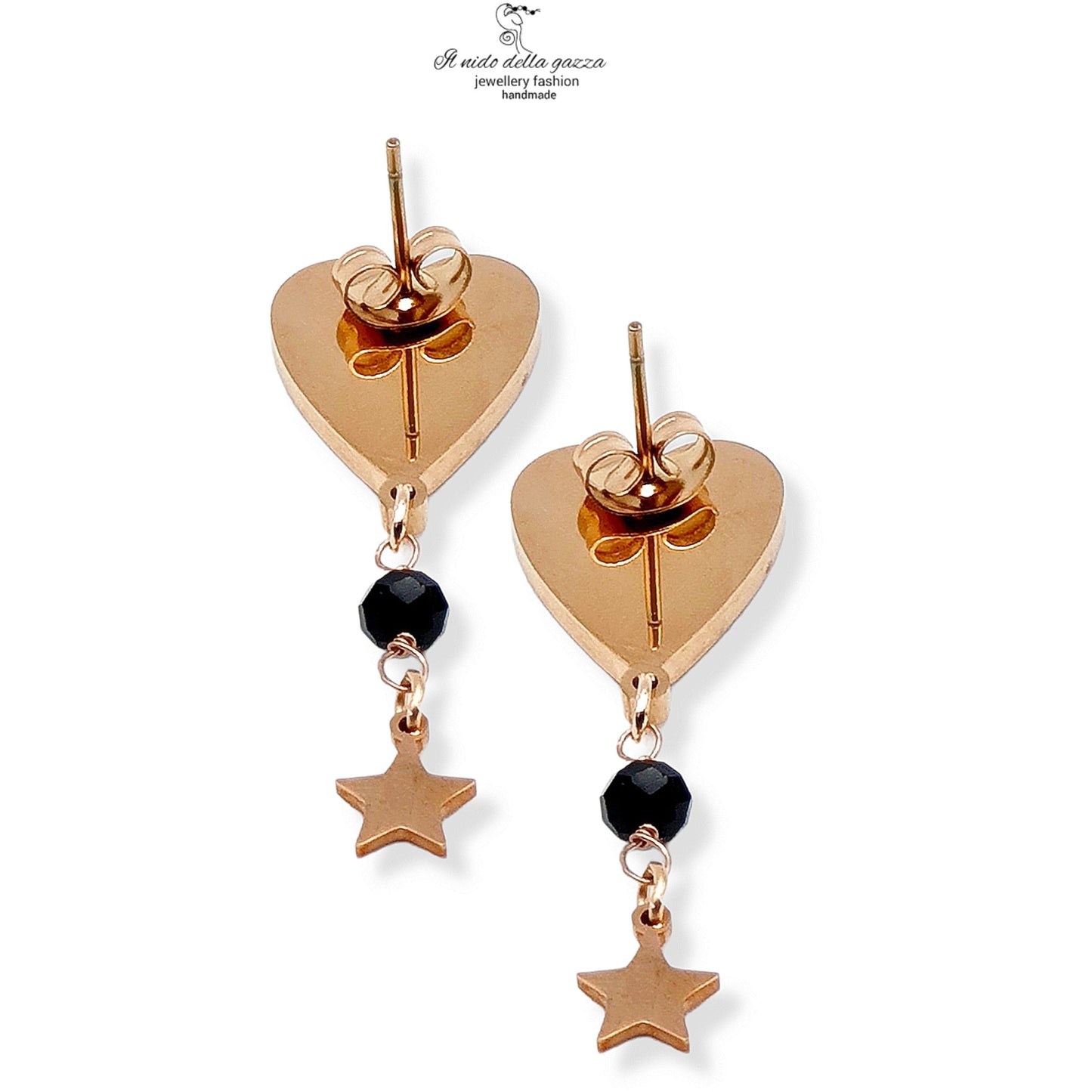 Rose Heart Black Earrings