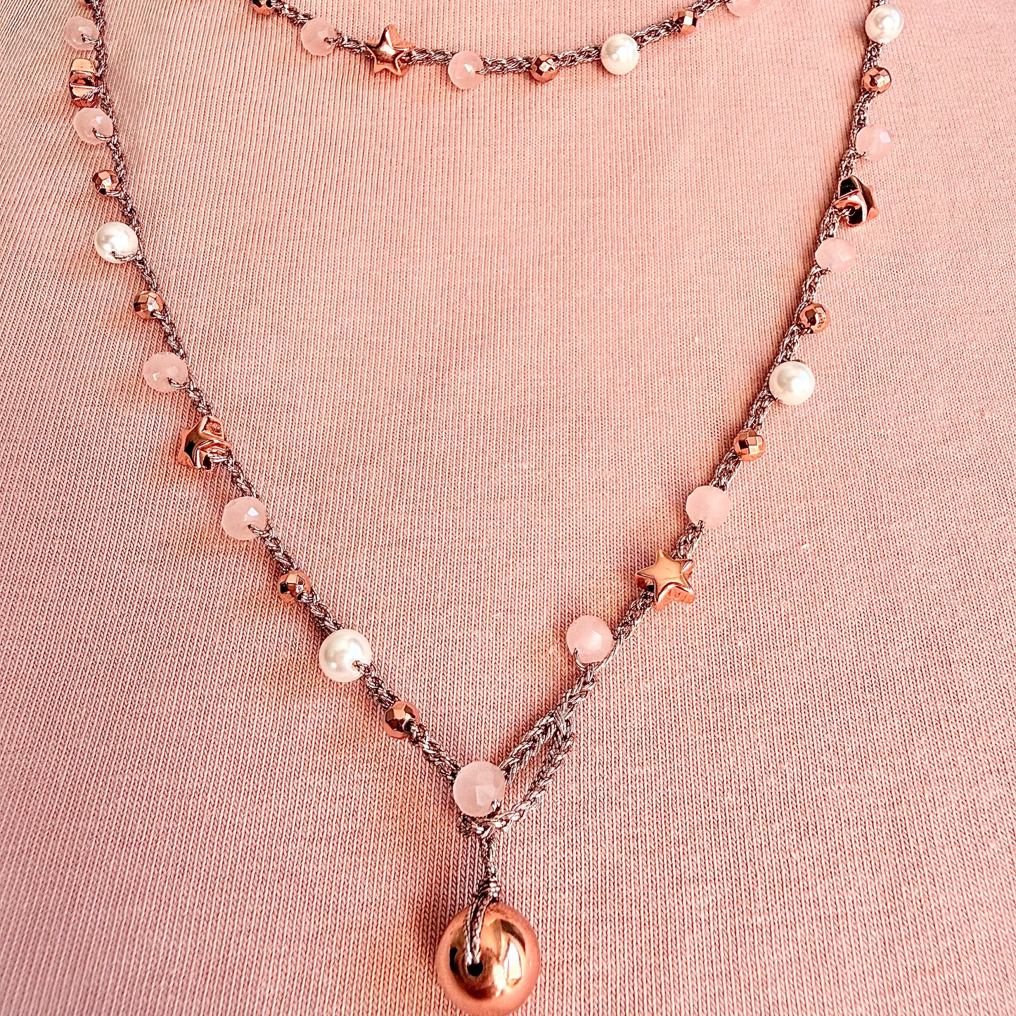 Collana Crochet Luce di Stelle - Rosa Cipria