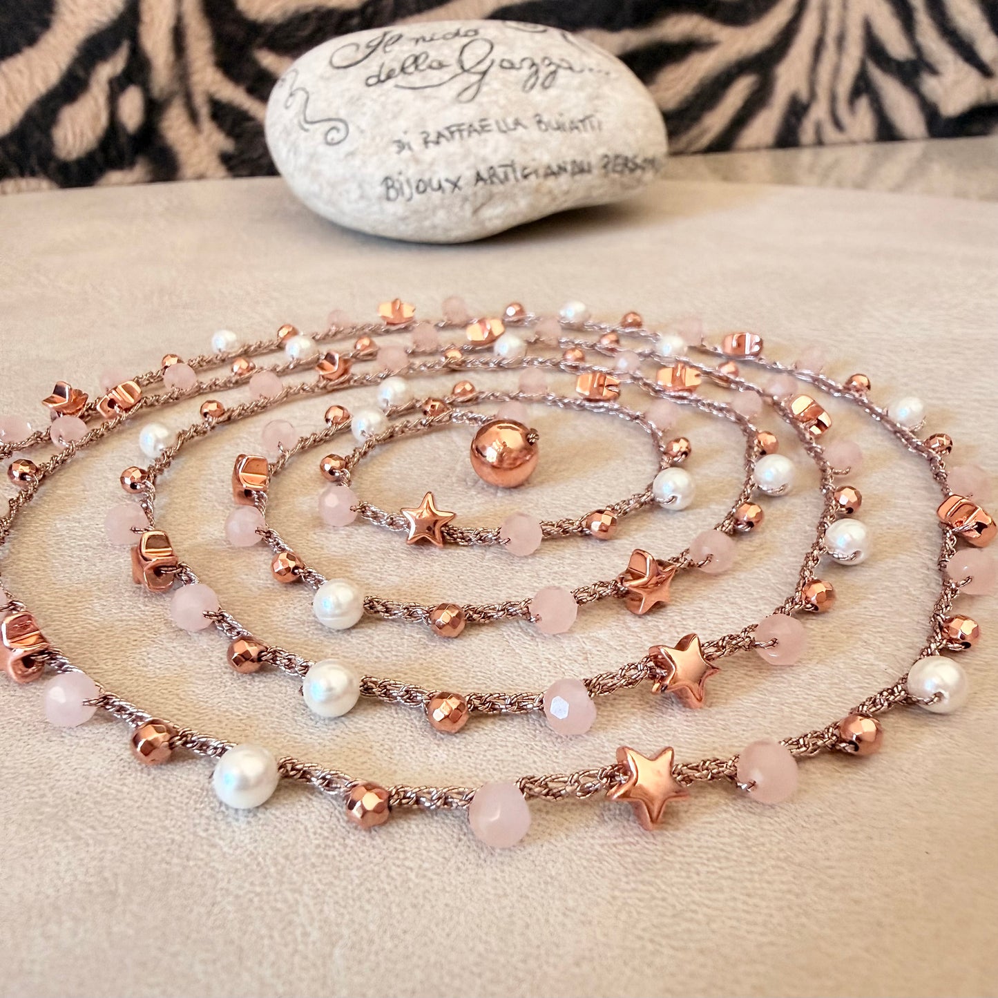 Collana Crochet Luce di Stelle - Rosa Cipria