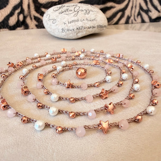 Collana Crochet Luce di Stelle - Rosa Cipria