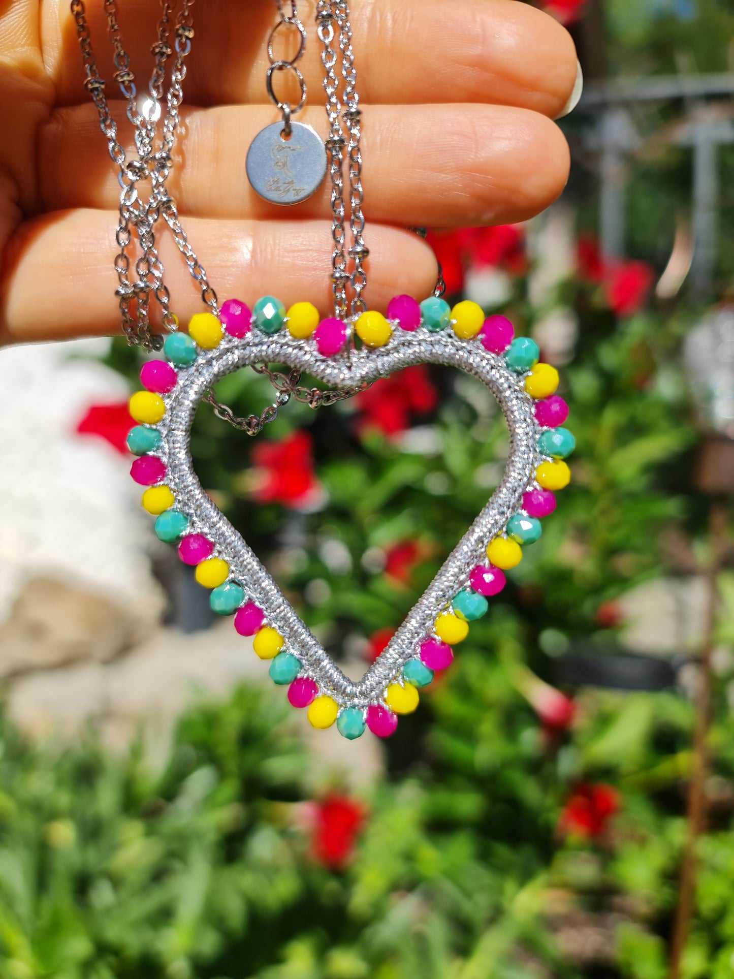 Crochet Heart Pendant Necklace